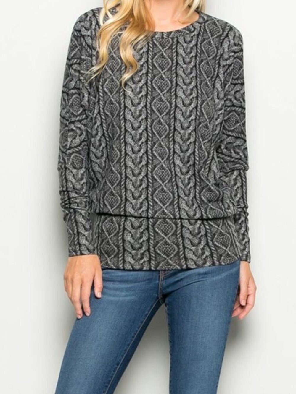 Cable Print Top - Kimono Sleeves